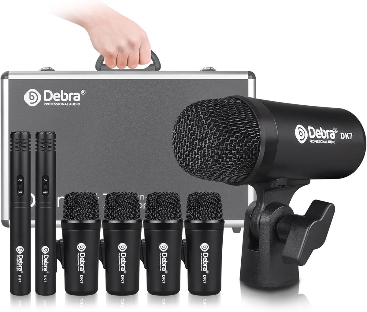 D Debra DK7 Pro 7 Piece Wired Drum Microphone Kit for Drummers, Includes Microphone, Microphone Clip with Options for - ShopVlot