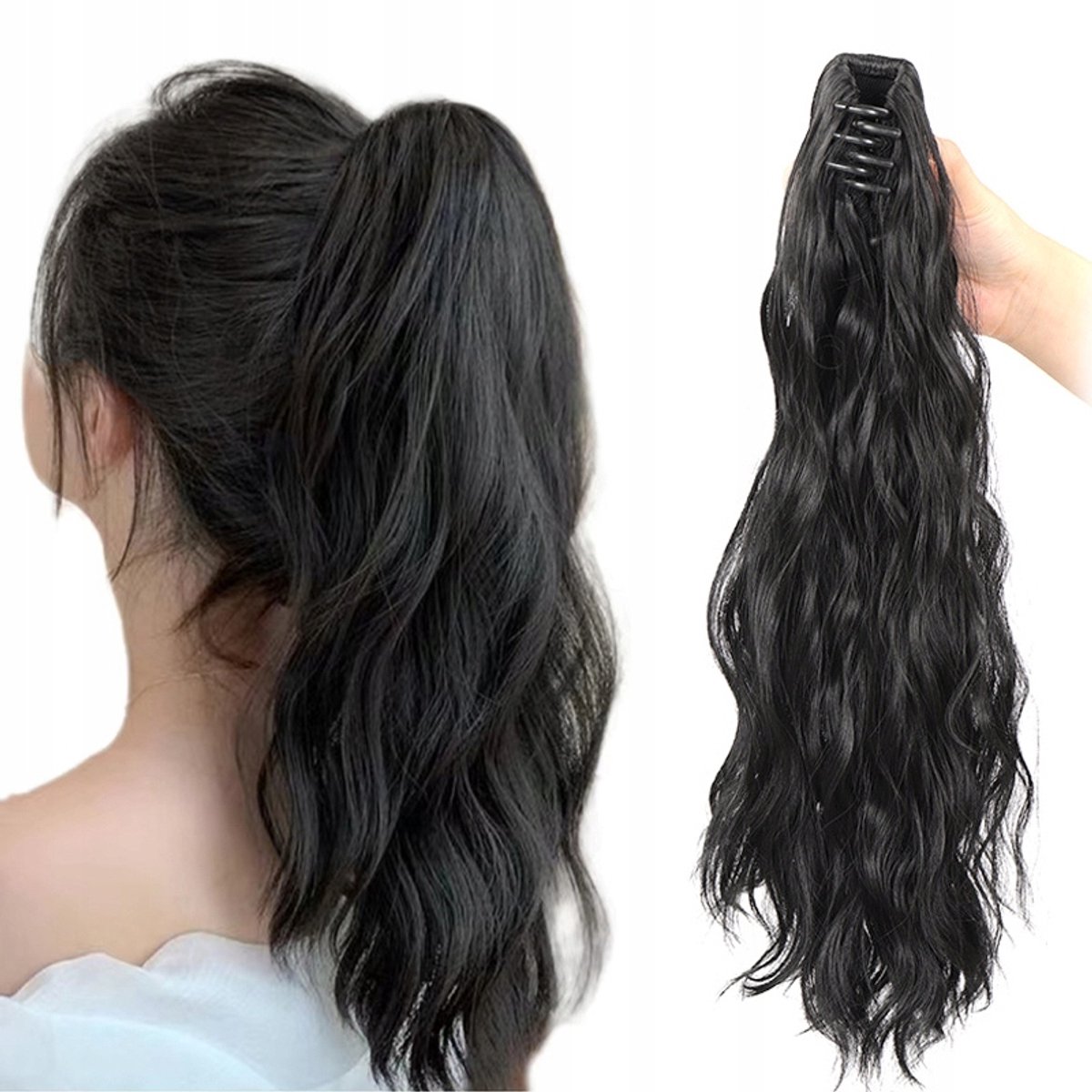 Kort Krullend Haarstuk met Klip - 40cm Zwart