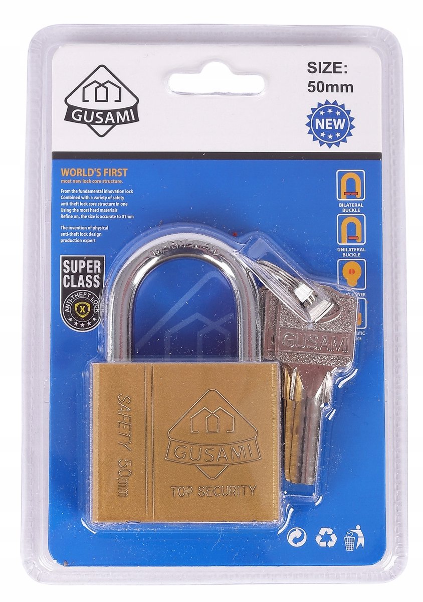 Merkloze IJzeren Hangslot met Cilinderslot, 50 mm, 3 Sleutels