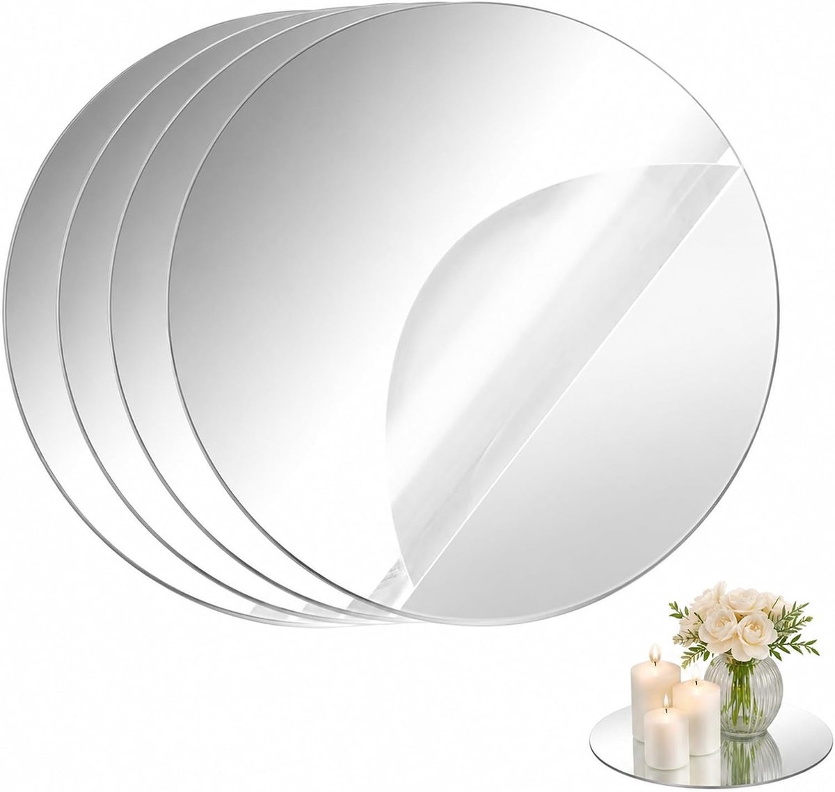 ronde spiegelplaten 4 stuks - acryl - zelfklevend - voor wanddecoratie - ShopVlot