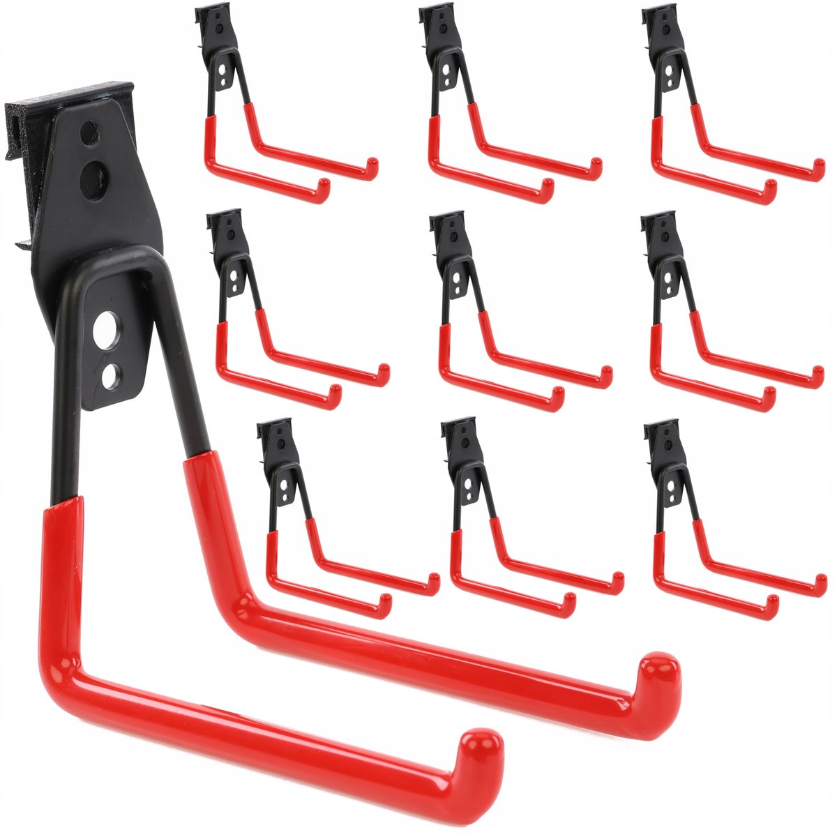 10x Gereedschapshaken Recht 13cm - Zwart/Rood - Max 30kg