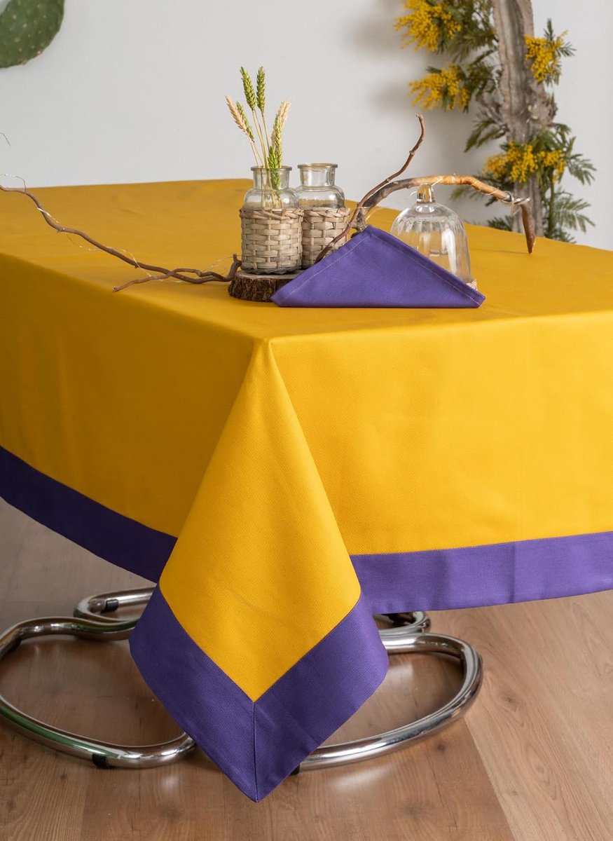 Tafellaken 180 x 270 cm - 100% katoen - moderne mosterdkleur - stijlvol en elegant - ShopVlot