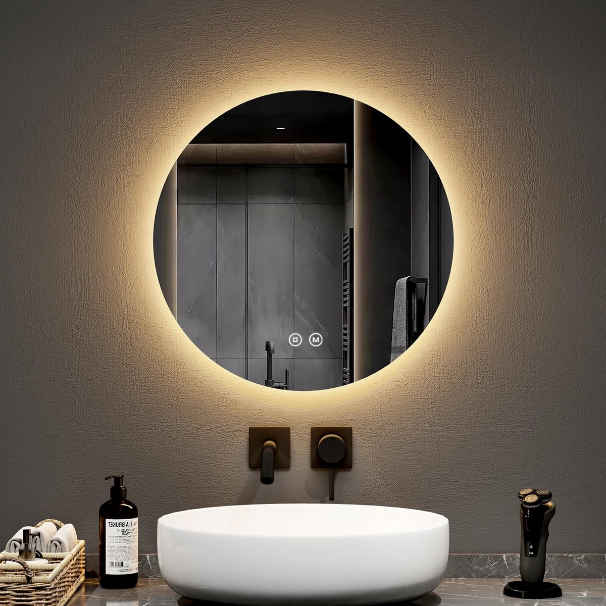 EMKE Badkamerspiegel met verlichting, rond, diameter 50 cm, dimbaar, geheugenfunctie, aanraakschakelaar, IP44 - ShopVlot