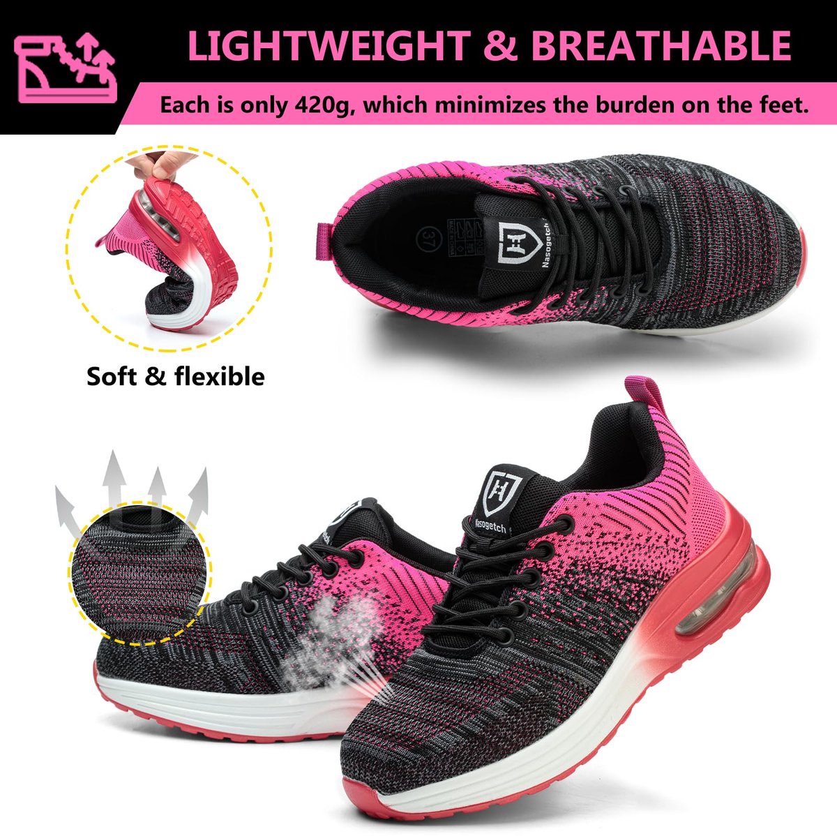 Baofular Safety Shoes for Men Women, Werkschoenen Heren Dames, Veiligheidsschoenen met Stalen Neus Antislip Work Shoes - ShopVlot
