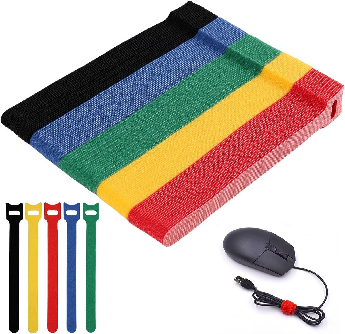 100 stuks kabelbinders, herbruikbaar, met klittenband, 15 cm, meerkleurig, voor kabelbeheer, verstelbare kabelbinders - ShopVlot