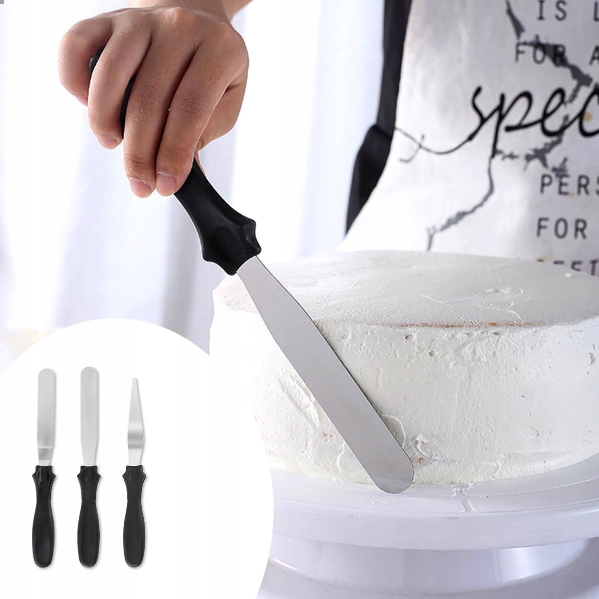 Set van 3 Culinair Spatels Roestvrij Staal & Kunststof Handvat