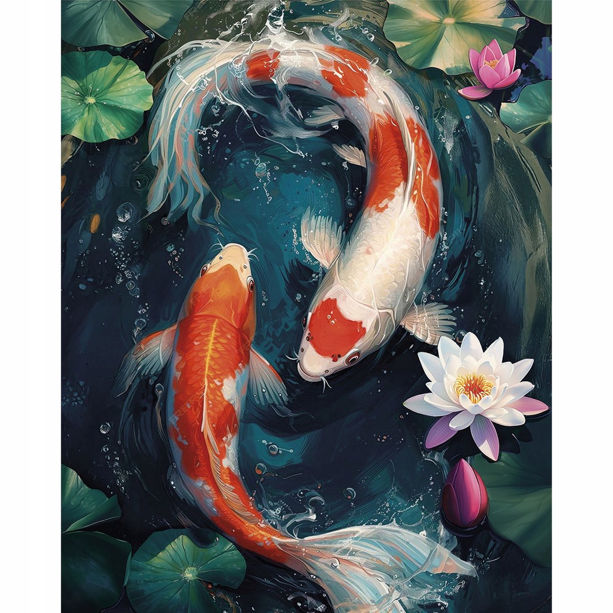 Diamond schilderijpakket 40x50 cm Vissen Karp Koi met lijst