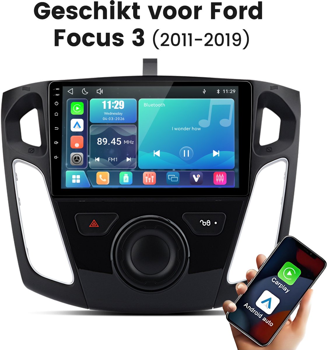 Junsun Linux Systeem Autoradio Geschikt voor Ford Focus MK3 2011-2019 - Draadloos Carplay & Andriod Auto - 9 Inch HD TouchScreen - Bluetooth - Navigatie - WiFi - FM - RDS- Airplay - Plug & Play