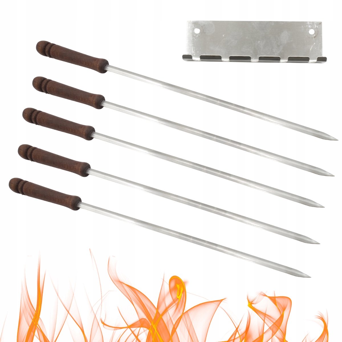 RVS Spiesjes voor BBQ 60cm - Set van 5 met Ophangrek