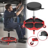 Froadp Ergonomische werkplaatskruk tot 150 kg, geïntegreerde gereedschapsbak, stille 360° wielen, hoogteverstelbaar voor monteurs
