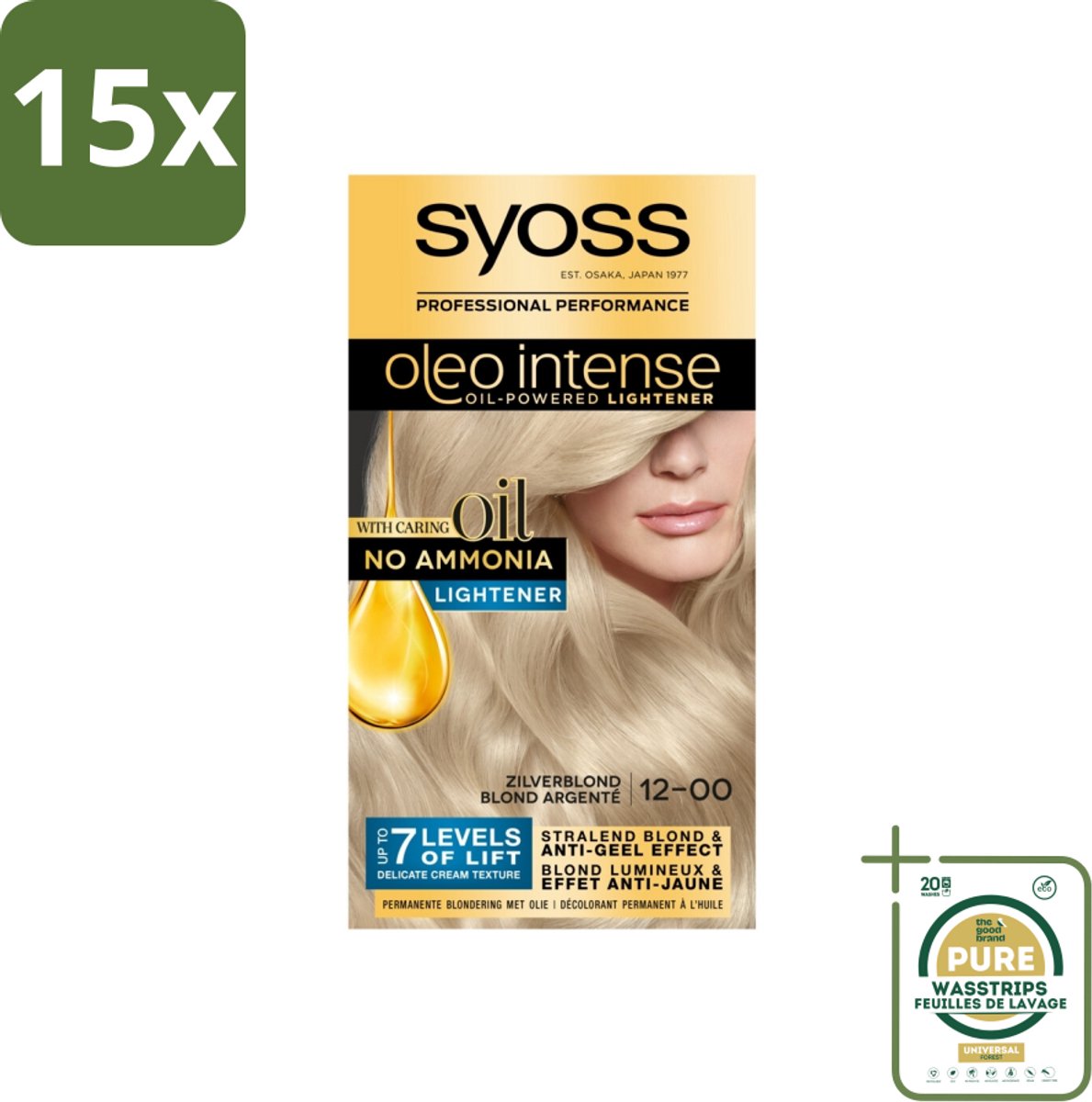 15 x SYOSS - Oleo Intense 12-00 - Haarverf - Permanente Haarkleuring - Zilverblond - Langdurige Kleur - Grootverpakking - Zilverblond Haarverf - Permanente Haarkleuring - Ammoniakvrije Haarverf - Zonder Ammoniak - Haarverf Zonder Ammoniak