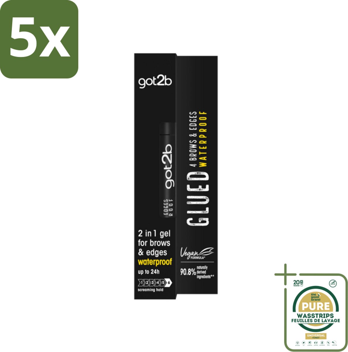 5 x Got2B - Wenkbrauwgel - 4 Brows & Edges Waterproof Transparant - 16 ml - Grootverpakking - Wenkbrauwgel - Waterdicht - Strakke Brows - Babyhaartjes - Hold