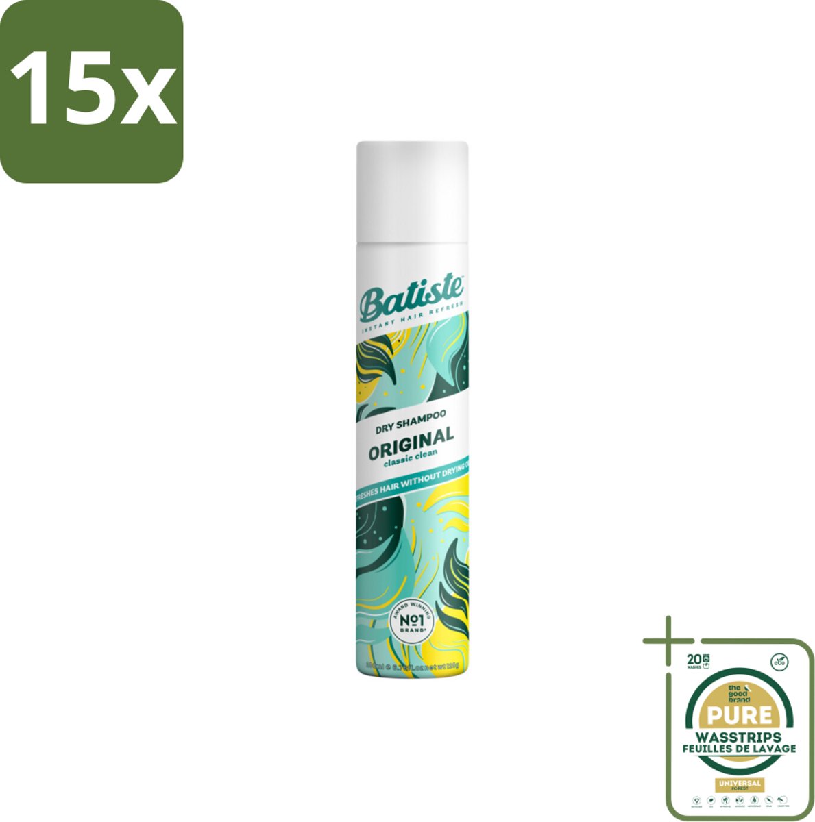 15 x Batiste - Original - Droogshampoo - Klassieke Frisse Geur - Geeft Volume en Textuur - 200ml - Grootverpakking - Droogshampoo - Vet Haar - Volume - Fris Haar - Haarkleur