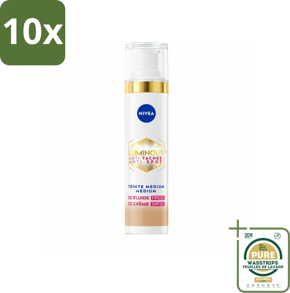 10 x NIVEA - Cellular LUMINOUS630 CC Crème Medium - Gekleurde Dagcrème - Tegen Pigmentvlekken - SPF 30 - 40 ml - Grootverpakking - Pigmentvlekken - Zonbescherming - Huidverzorging - CC Cream - Stralende Huid