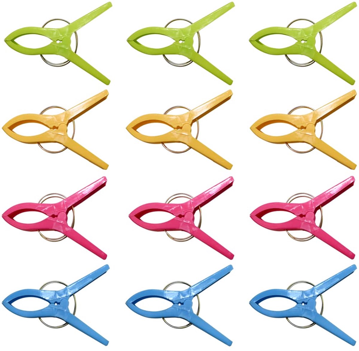 Ram® 12 x strandhanddoekclips, grote Jumbo wasknijpers, plastic clips voor ligbedden, ligstoelen, zwembadstoelen en - ShopVlot