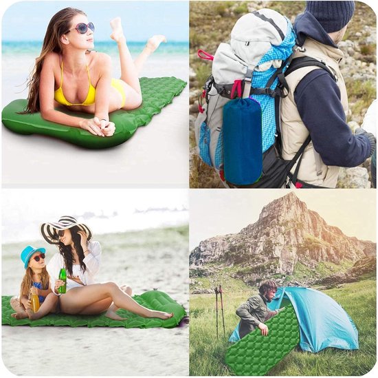 Opblaasbare slaapmat - Kampeer mat - Outdoor slapen - Ingebouwde voetpomp - 198 x 58 cm - Marineblauw — afbeelding 4