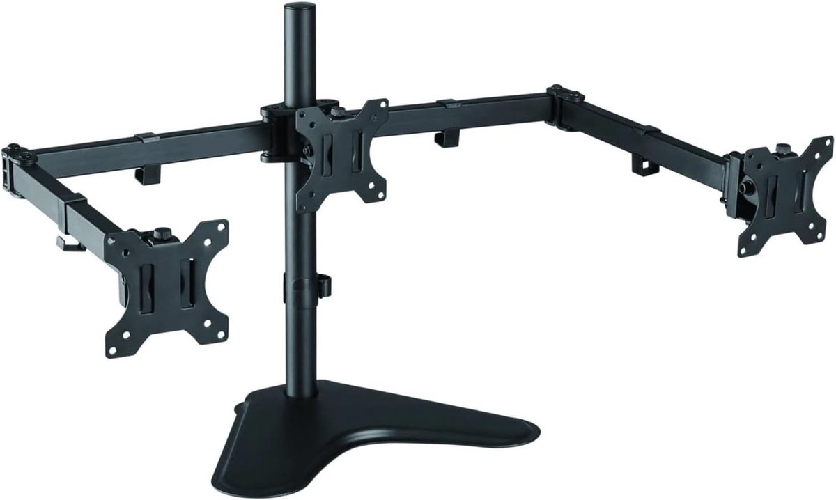 Monitor Standaard - Drievoudige Houder - Multitasking Werkplek - Verborgen Kabelopslag - 13-27 inch - Zwart