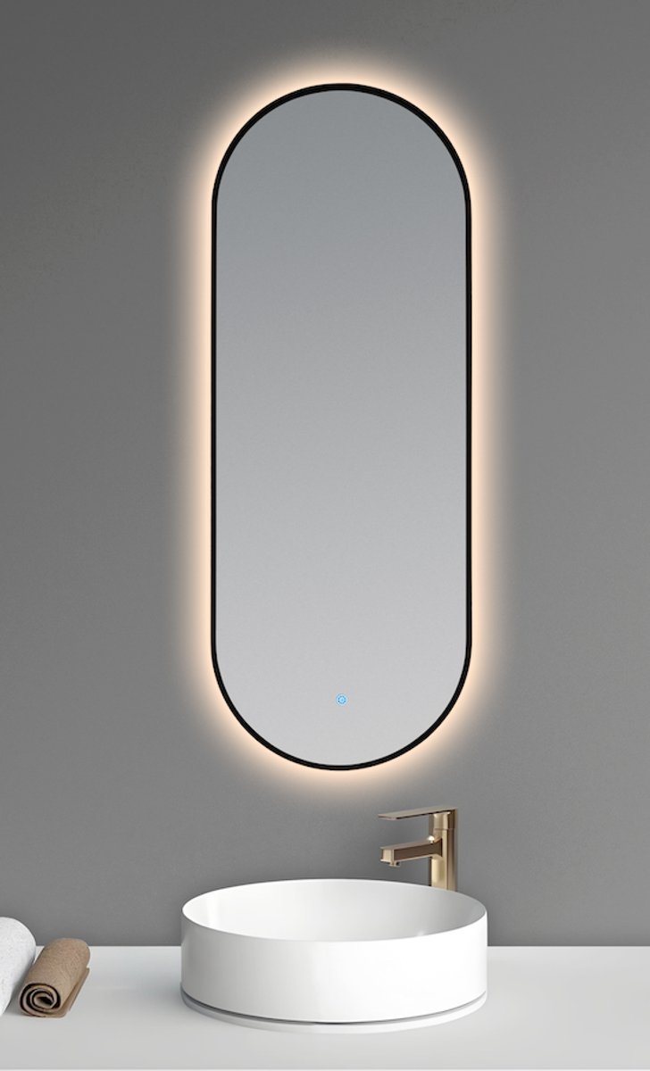 LINEA UNO - Elor 80 x 100 - Mat zwart - Spiegel - Rond - LED-verlichting (dimbaar) - Anti-condens - 301693
