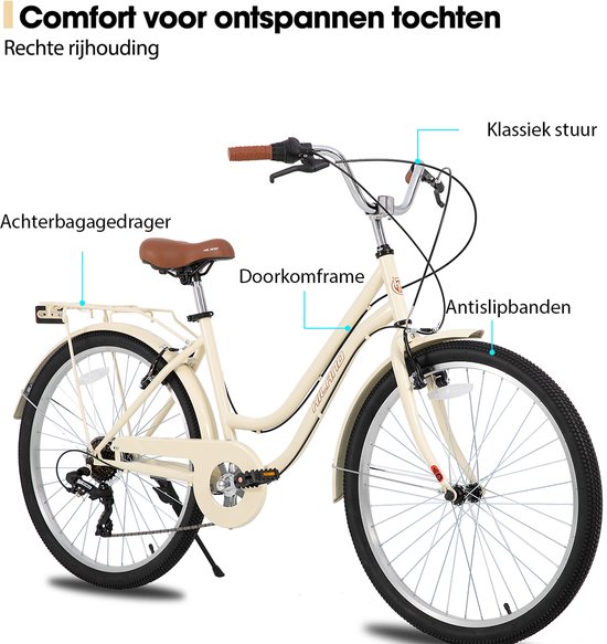 Hiland Breeze Dames Commuter Stadsfiets - 26" - 7 Versnellingen - Handrem - Mand - Standaard - Beige - Geschikt voor buitenactiviteiten in de lente van Hiland — afbeelding 5