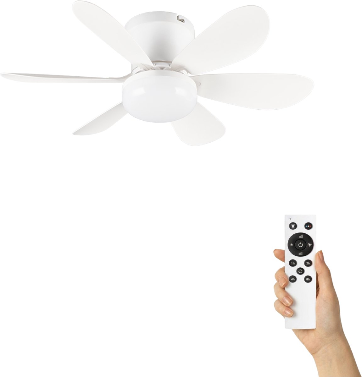 Fantiluxe - Alva - Plafondventilator met verlichting - Wit - Ø53cm - Afstandsbediening - Met lamp - Plafond ventilator - Slaapkamer