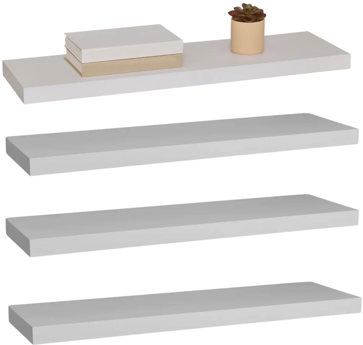 5Five® 5five Zwevende wandplank Bassline - 4x - wit - 80 cm - hout/MDF - boekenplank - muurplank - opbergplank - hangplank