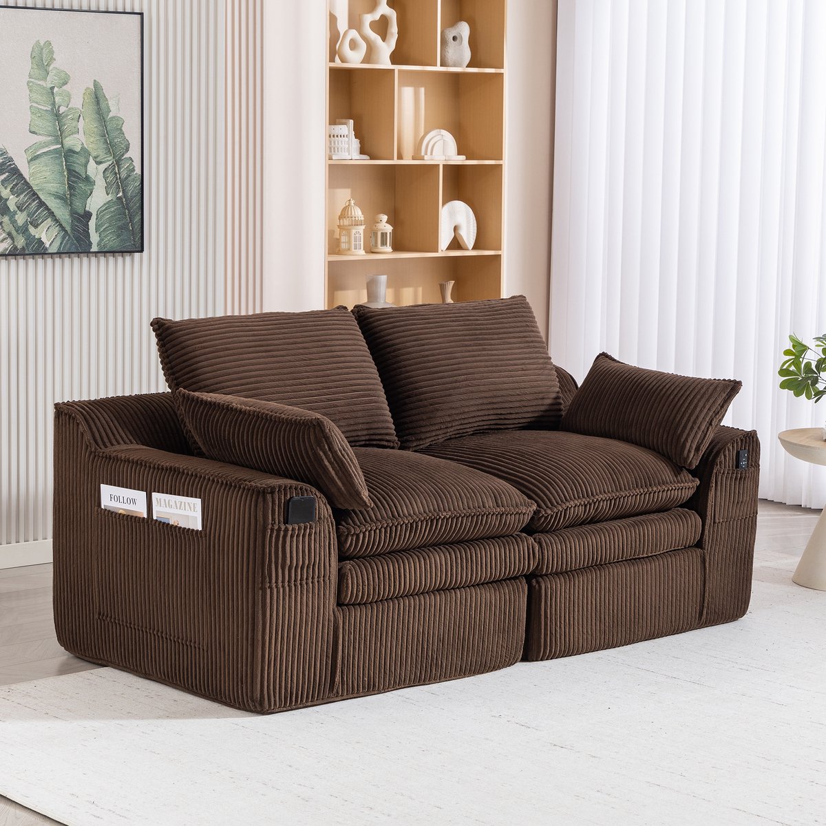 DESMIU Zitbank 191 X 94 X 85 Cm - 2-Zits Met Kussens En Twee Zijvakken - Voor Woonkamer En Kantoor - Corduroy Bruin