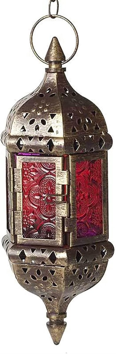 Marokkaanse Lantaarn - Kaarsenhouder Decoratie - Sfeerverlichting Creëren - Stijlvol IJzeren Kunst - 9x9x23 cm - Wit Goud