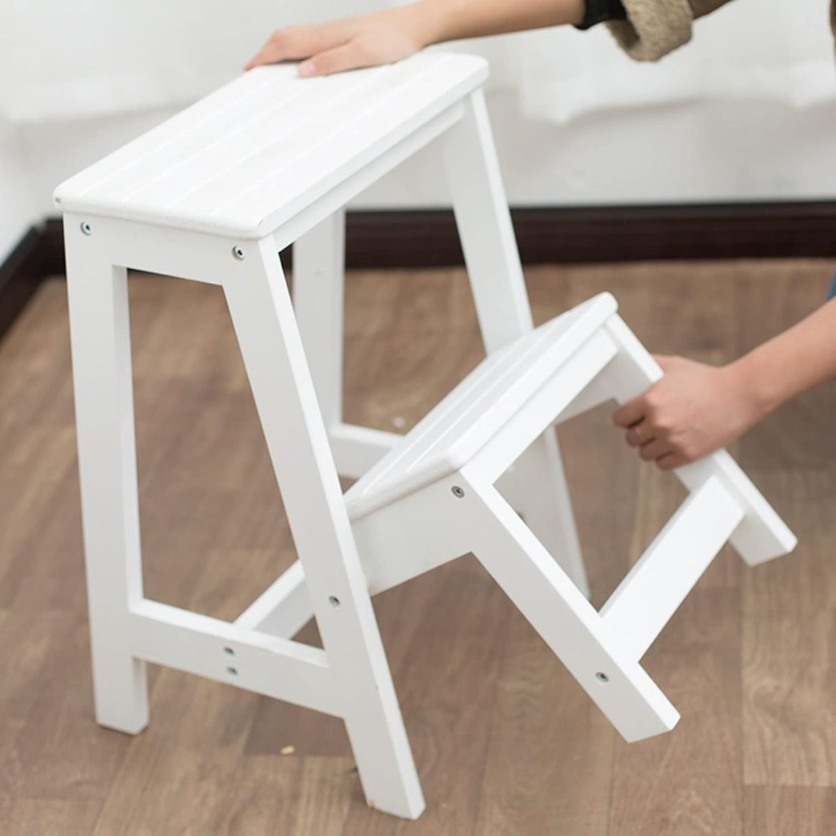 Houten Opstapje - Krukje Ladder - Huishoudelijk Gebruik - Inklapbaar Ontwerp - 2 Treden - Groen