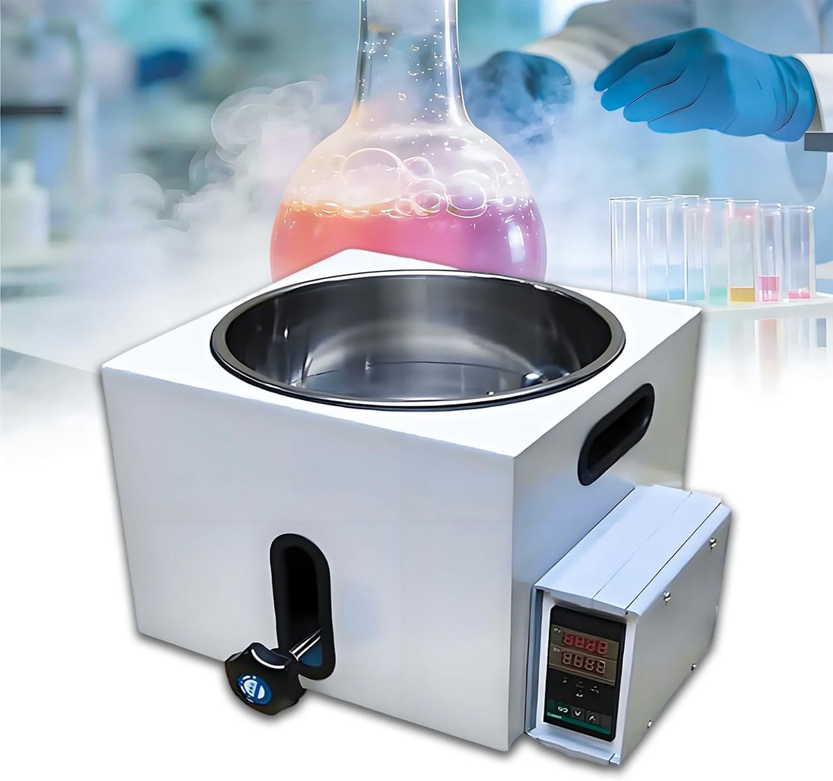 Digitaal Waterbad - Verwarmingsbad Laboratorium - Nauwkeurig Experimenteren - PID Temperatuurregeling - 2L - Zilver