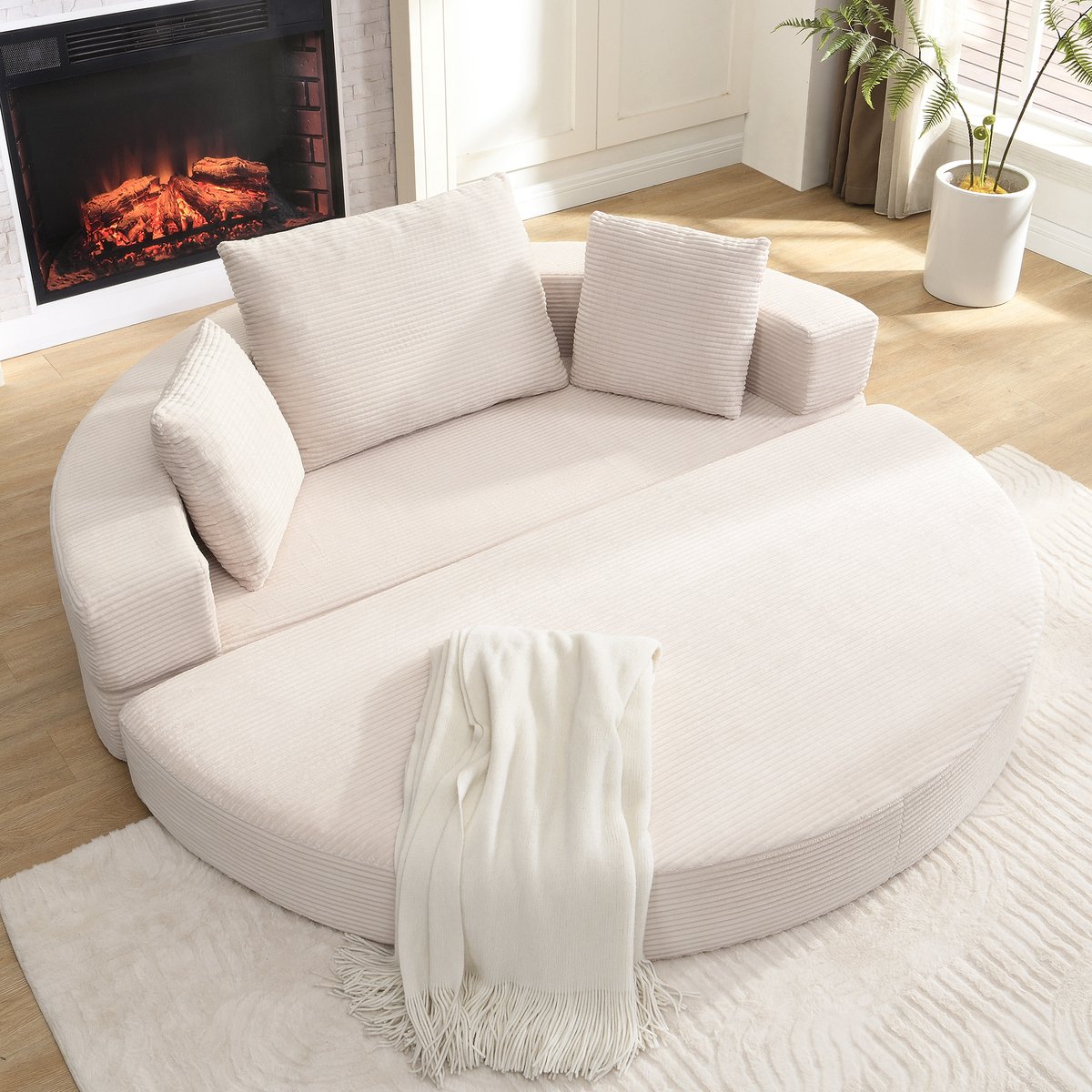 DESMIU Slaapbank 173 x 176 Cm - 2 In 1 Opvouwbare Bank En Bed Met 3 Kussens - Voor Appartement Woonkamer En Slaapkamer - Cord Lichtbeige