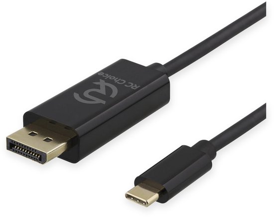 Zwarte USB-C naar DisplayPort kabel met RC Choice logo.