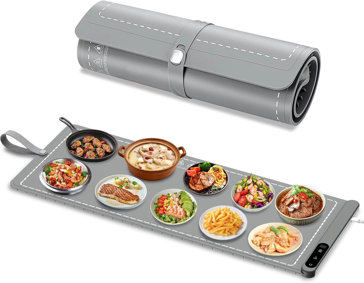 Verwarmingsmat - Warmhoudplaat - Voedsel Warm Houden - Extra Groot Oppervlak - 91x45 cm - Grijs