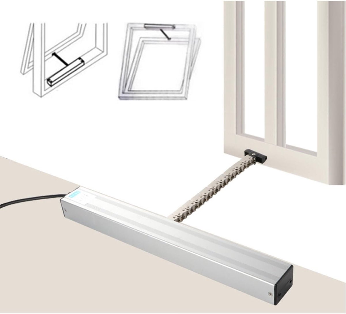 Automatische Raamopener - Elektrische Kettingopener - Efficiënte Ventilatie - Dubbellaags Kettingontwerp - 300-1000mm Slaglengte - Zilver