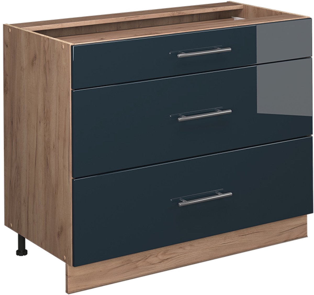 Vicco Keukenonderkast Fame-Line, Donkerblauw hoogglans/Goudkleurig Eiken, 100 cm zonder werkblad