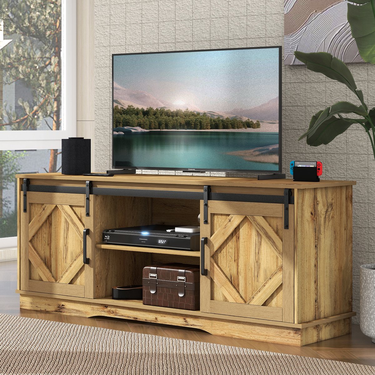 DESMIU Tv Meubel - Schuifdeuren Met Verstelbare Planken En Veel Opbergruimte - Voor Woonkamer En Slaapkamer - Spaanplaat - Bruin - 150 X 40 X 60 Cm