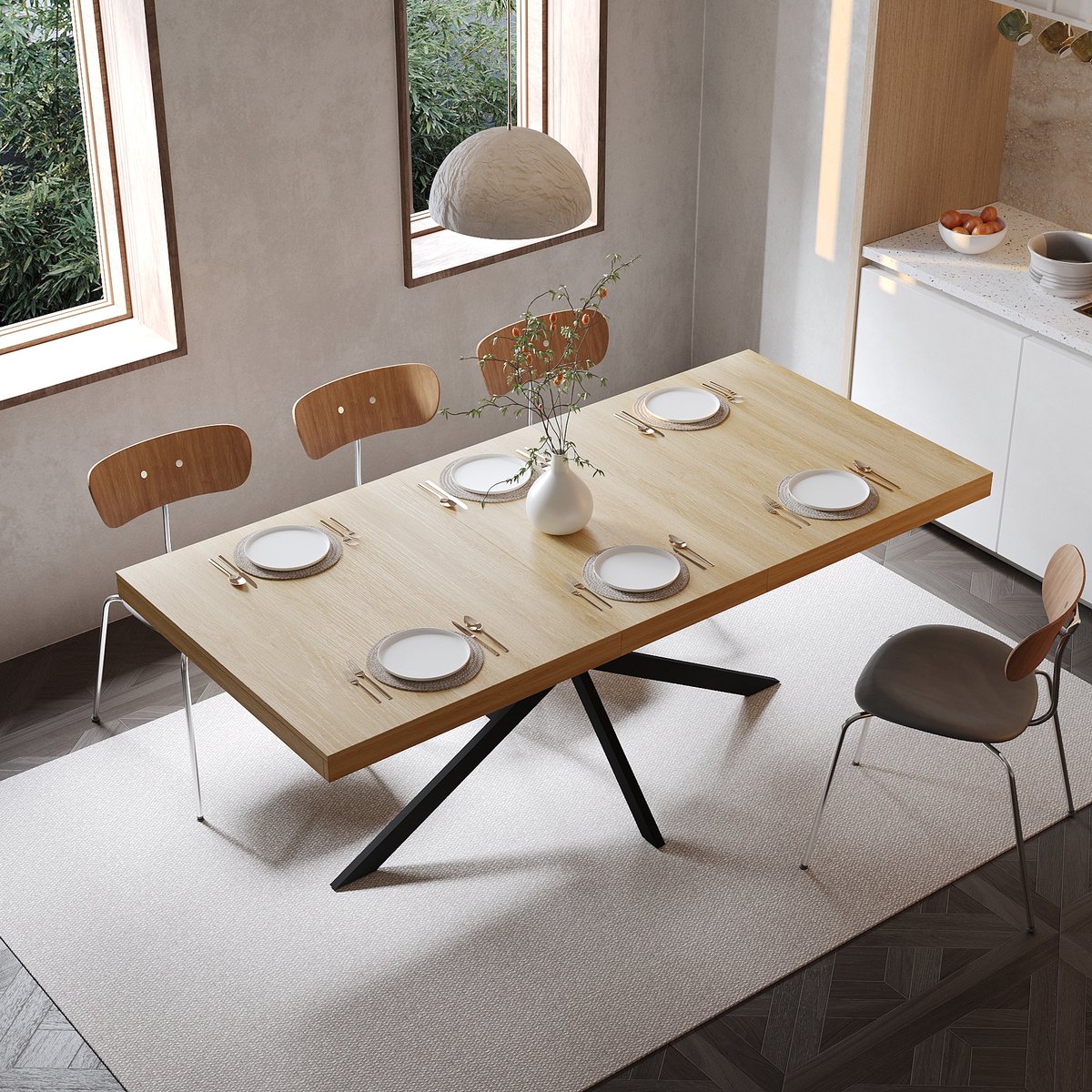 MIVRAY Eettafel - Uitschuifbaar Met Verborgen Opbergruimte - Voor Keuken En Eetkamer - MDF En Metaal - 140-180x80x76 Cm