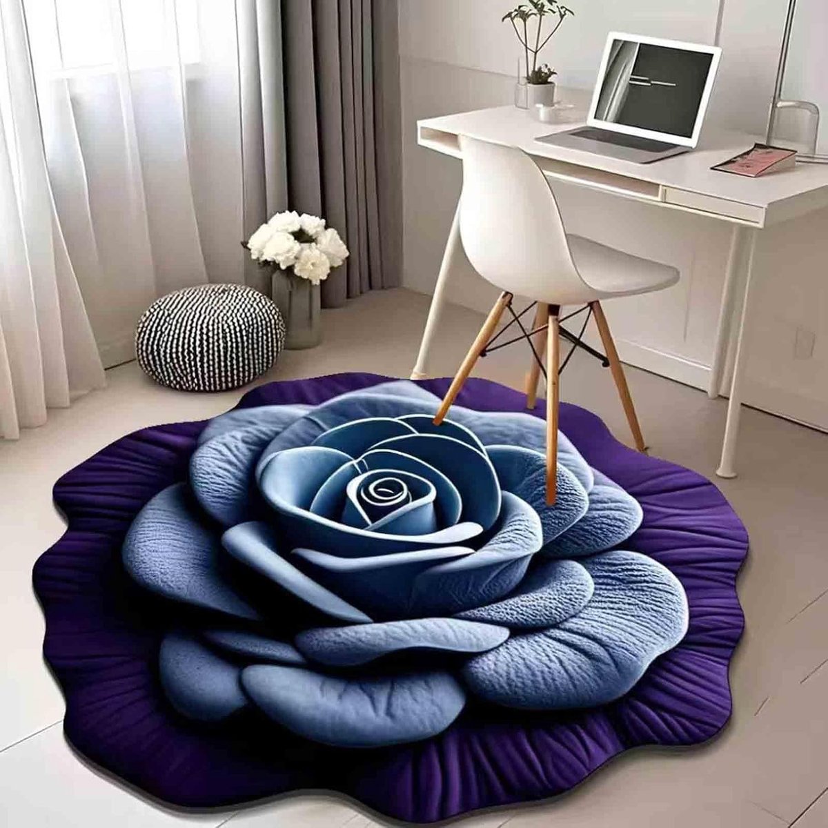 Bloemenmotief, fluwelen mat van diatomeeënaarde, realistisch 3D-patroon, antislip en absorberend, superabsorberend, veilig en sneldrogend, badkamer- en keukenmat, gemakkelijk schoon te maken (paars 100×100 cm).