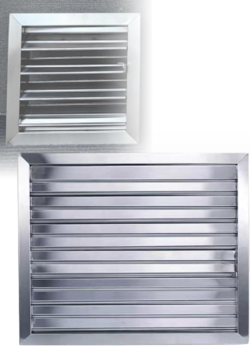 Ventilatierooster RVS - Louver rooster Luchtrooster - Luchtstroom regelen - Verstelbare messen - 300x300 mm tot 600x600 mm - Zilver