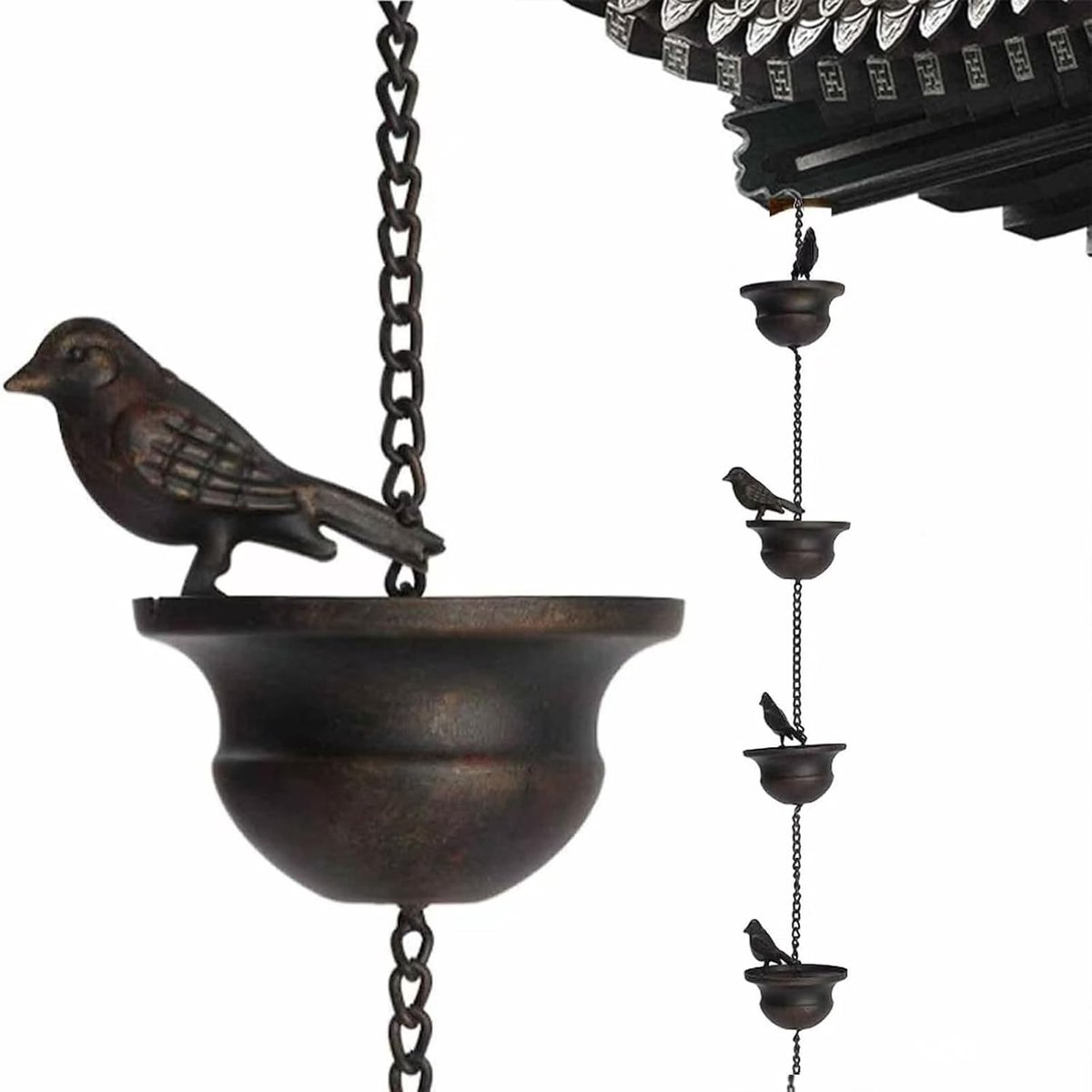 Regenketting - Regenpijp decoratie - Tuin decoreren - Vogelontwerp - 24 meter - Antiek brons