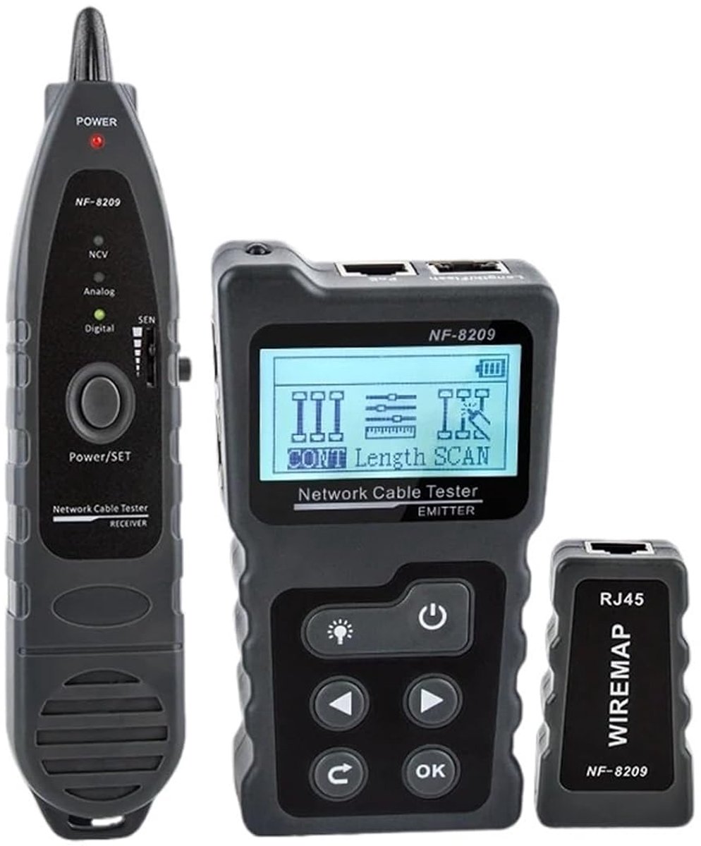 Netwerkkabeltester - LAN-tester PoE - Netwerkbekabeling Controleren - 600 Meter Testbereik - RJ45 Cat5 Cat6 - Zwart