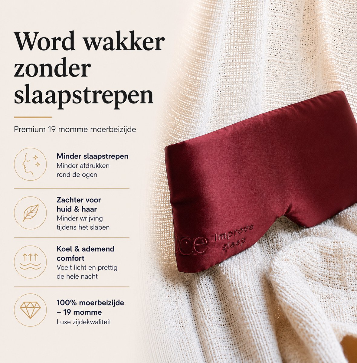 Ryce® Zijden Slaapmasker - Oogmasker - Vrouwen & Mannen - Full Cover - Cadeau - Rood — afbeelding 4