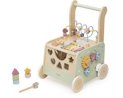 PolarB Houten Loopwagen met Activiteiten - Baby Walker met Blokken, Kralenbaan, Vormenstoof en Muziekinstrument - Educatief Speelgoed vanaf 12 Maanden
