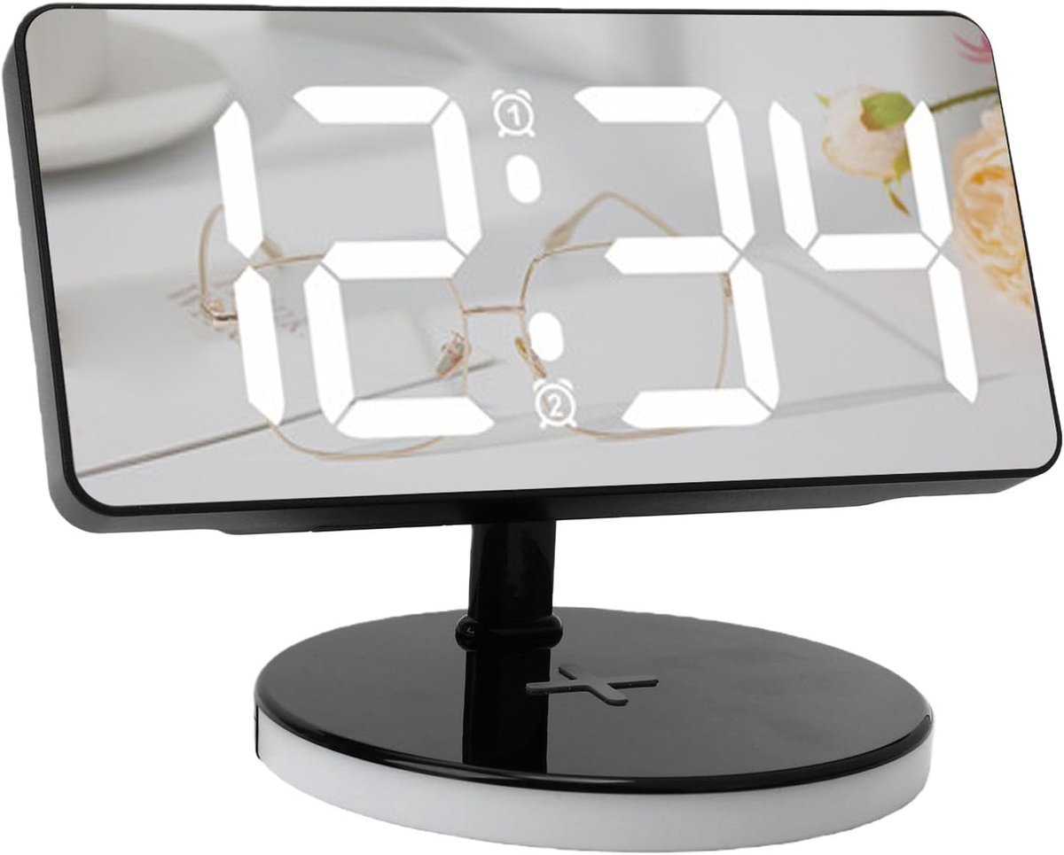 Digitale Wekker - Nachtlamp Klok - Slaapkamer Organisatie - Draadloos Opladen - 73 Inch Display - Zwart
