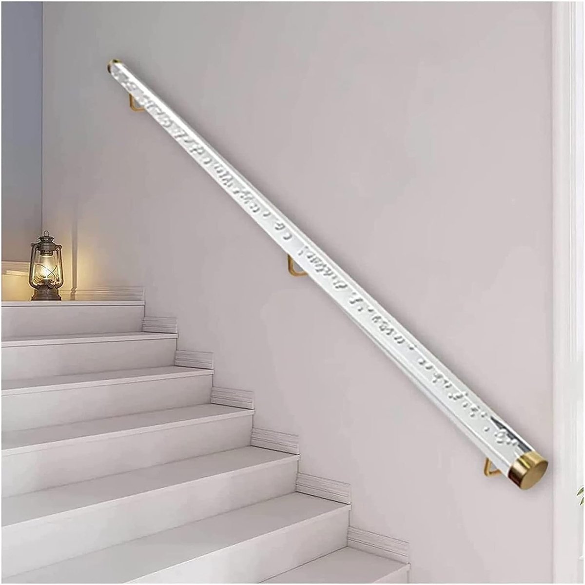 Acryl Trapleuning - Wandsteun Leuning - Veilig Traplopen - Kristallen Bubbel Design - 200kg Draagvermogen - Gouden Beugel