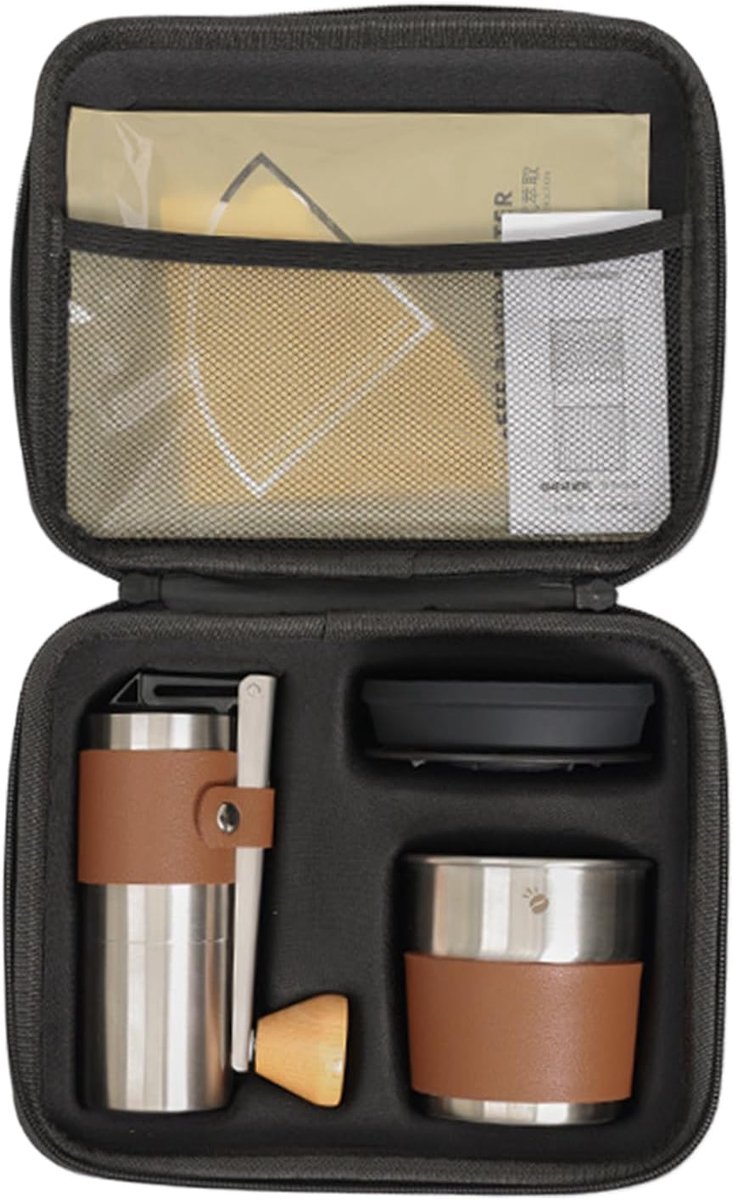 Camping koffiezetapparaat - Draagbare koffiemaker - Outdoor avontuur - Inclusief maalmachine - 22 cm - Zwart