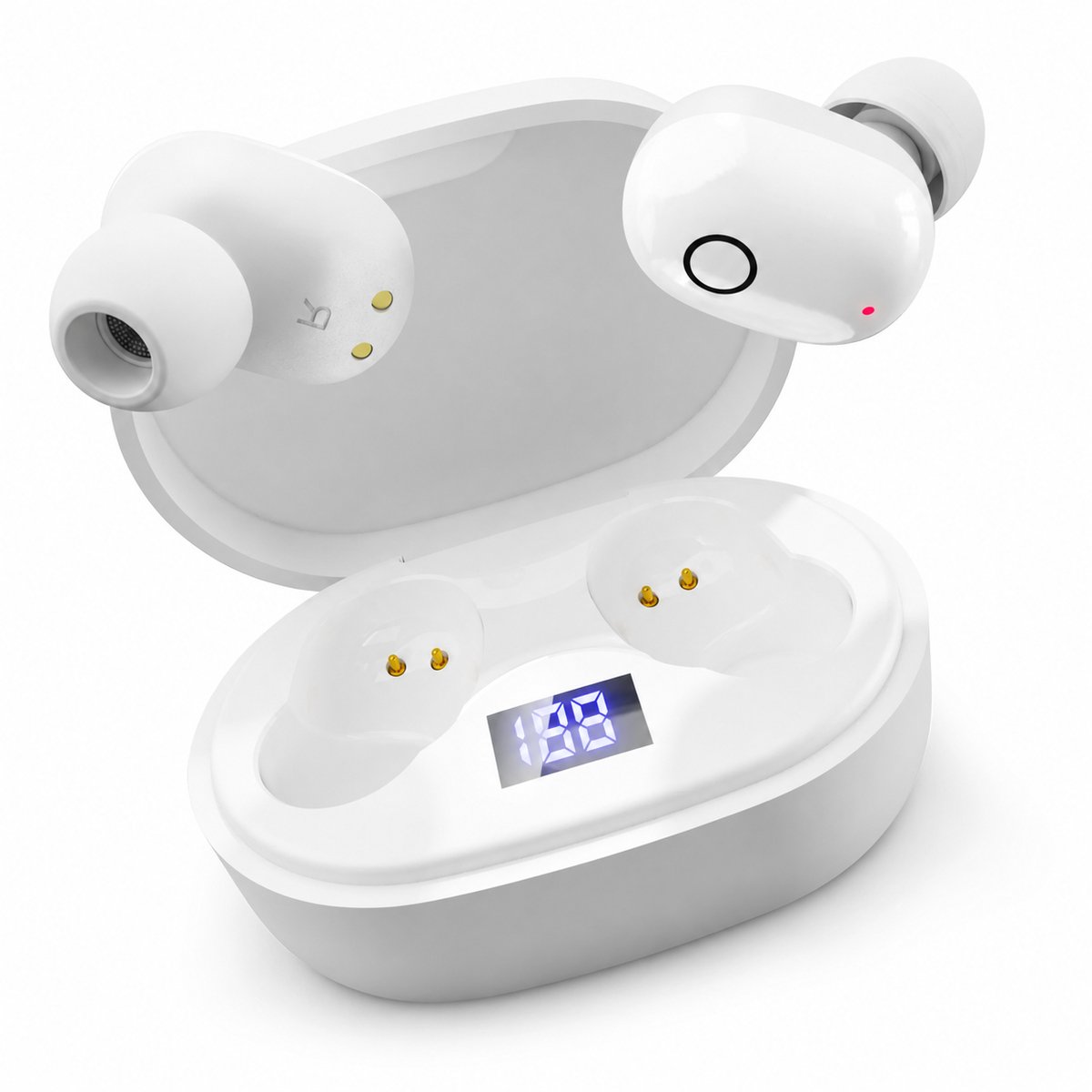 Voltma BeatBliss Draadloze Oordopjes - Bluetooth 5.3 Oortjes Draadloos - In-Ear Sport Oordopjes met LED Display - Earbuds met Ingebouwde Microfoon - IPX45 Waterbestendig voor Sporten & Reizen - Wit