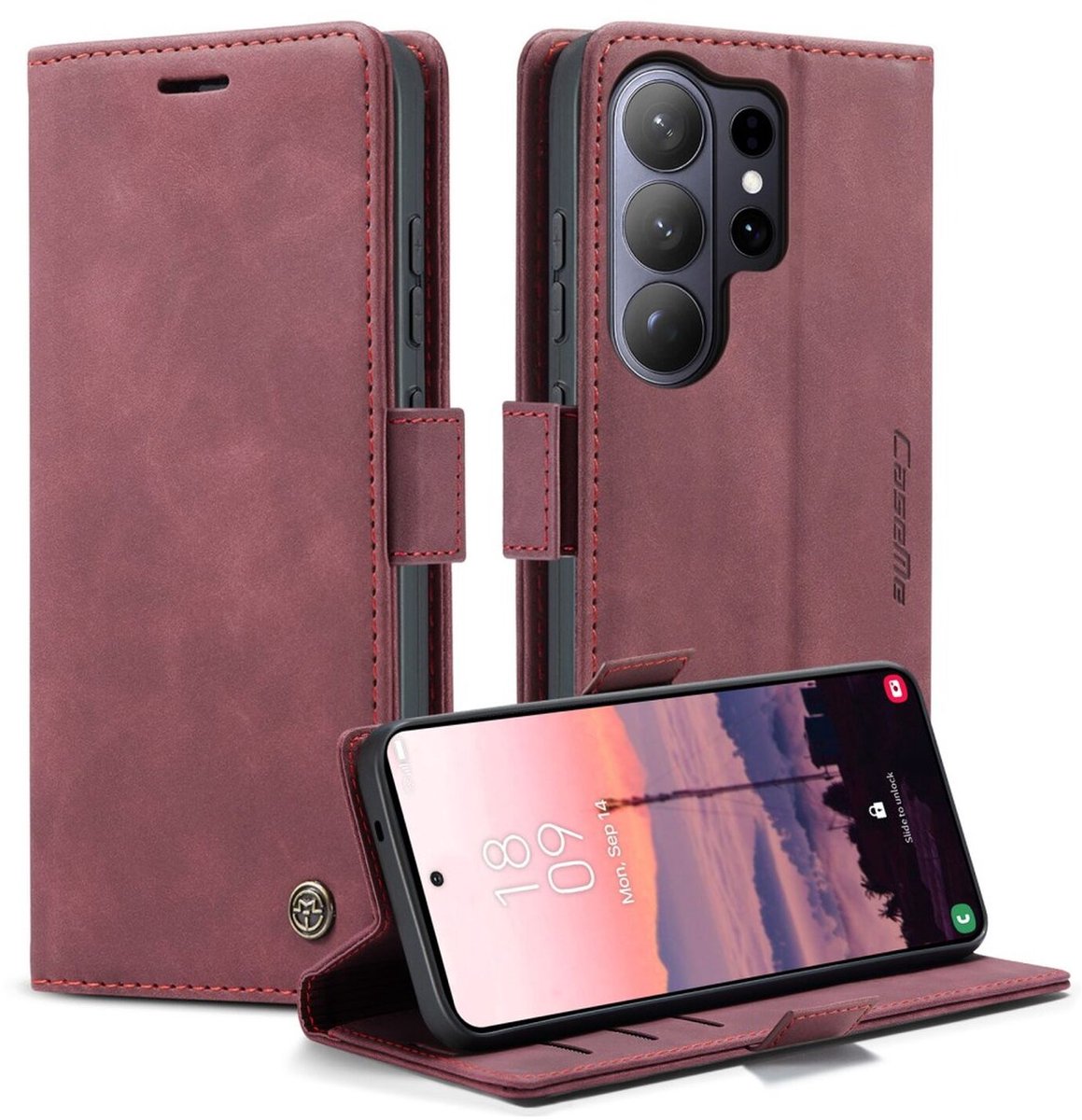 CaseMe 013 Hoesje Geschikt voor Samsung Galaxy S26 Ultra - Book Case met Standaard - Portemonnee Beschermhoes - Pasjeshouder voor Twee Pasjes - Rood