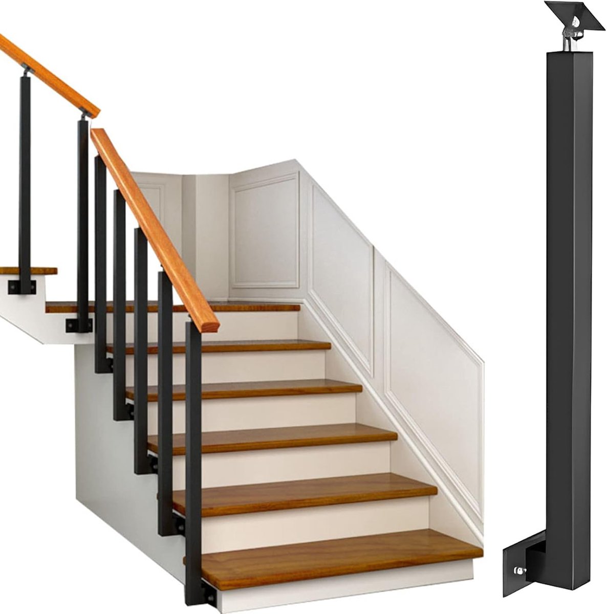 Trap Baluster Spindel - Trapleuning Paal - Veilige Trappen - Verstelbare Draaikop - 75-145cm Hoog - Zwart