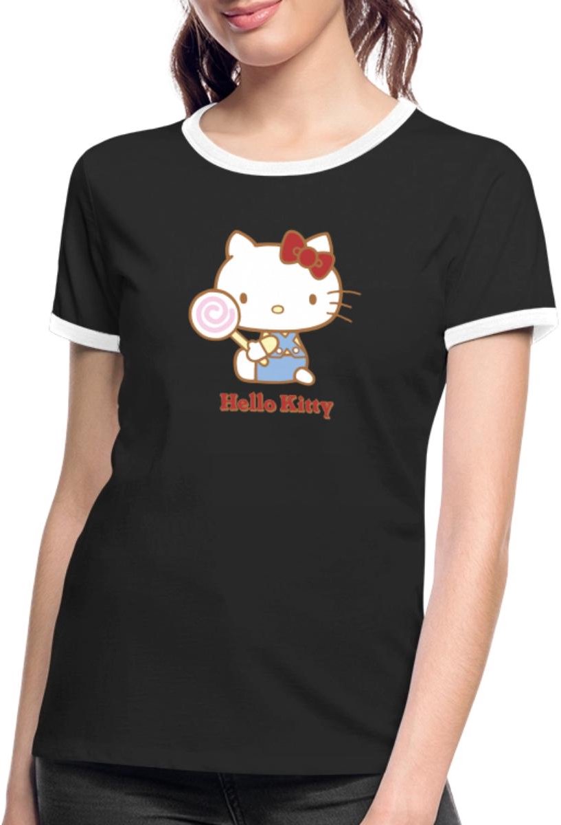 Hello Kitty Met Een Lollipop Vrouwen Contrast Shirt