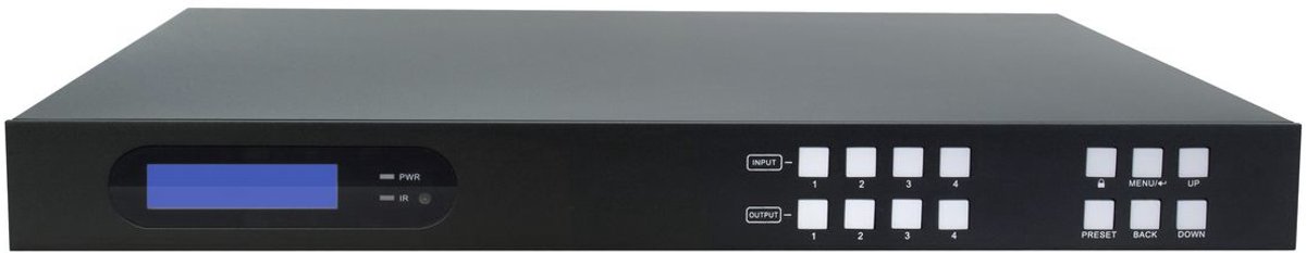 Matrix switcher 4x4 met 4 HDMI + 4 HDBaseT uitgangen